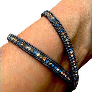 Wrap Bracelet Chocker Necklace! Gray with Colorful Rhinestones Woman’s Jewelry